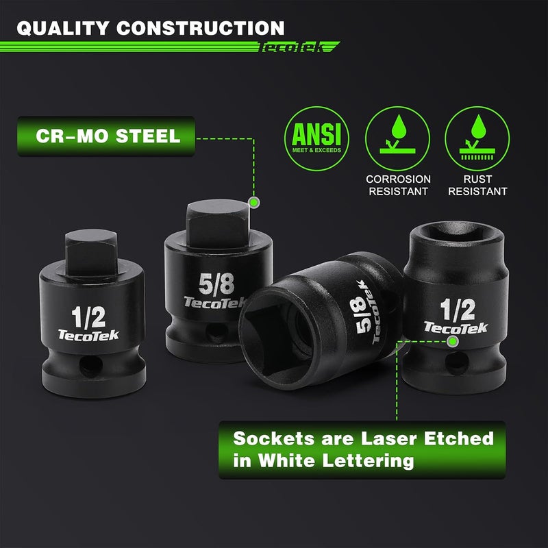 TecoTek 1/2" Drive Pipe Plug Socket Set, Square Drive Socket, 10-Piece, SAE, 4 Point Sockets, CR-MO, Tapered Male Square 7/16'' - 5/8'', Chamfered Female Square 7/16'' - 13/16'' - Image 4